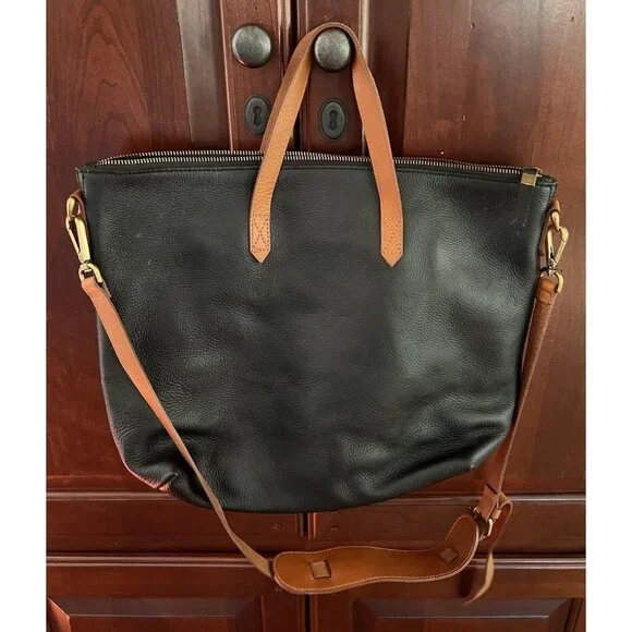 MADEWELL — The Zip-Top Transport Carryall Tote, True Black/Brown - Picture 1 of 9